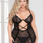 Plus Size Retro Floral Mesh Garter Chemise