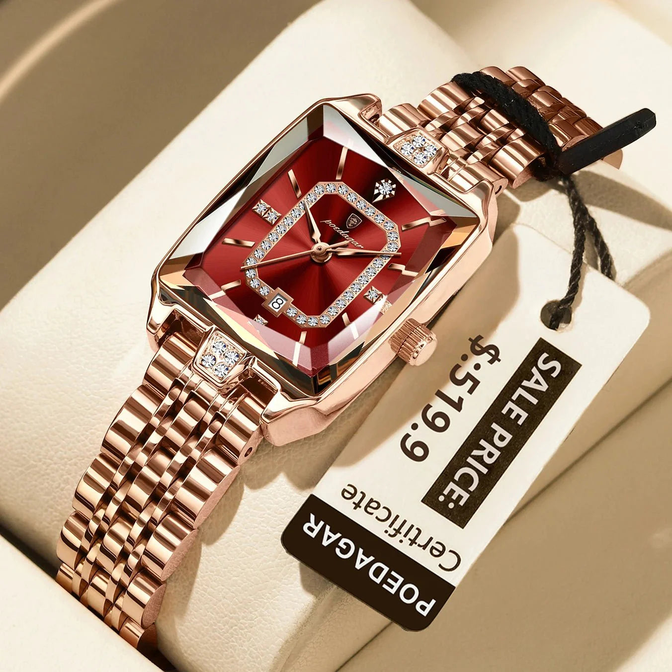 Reloj rectangular de lujo para mujer