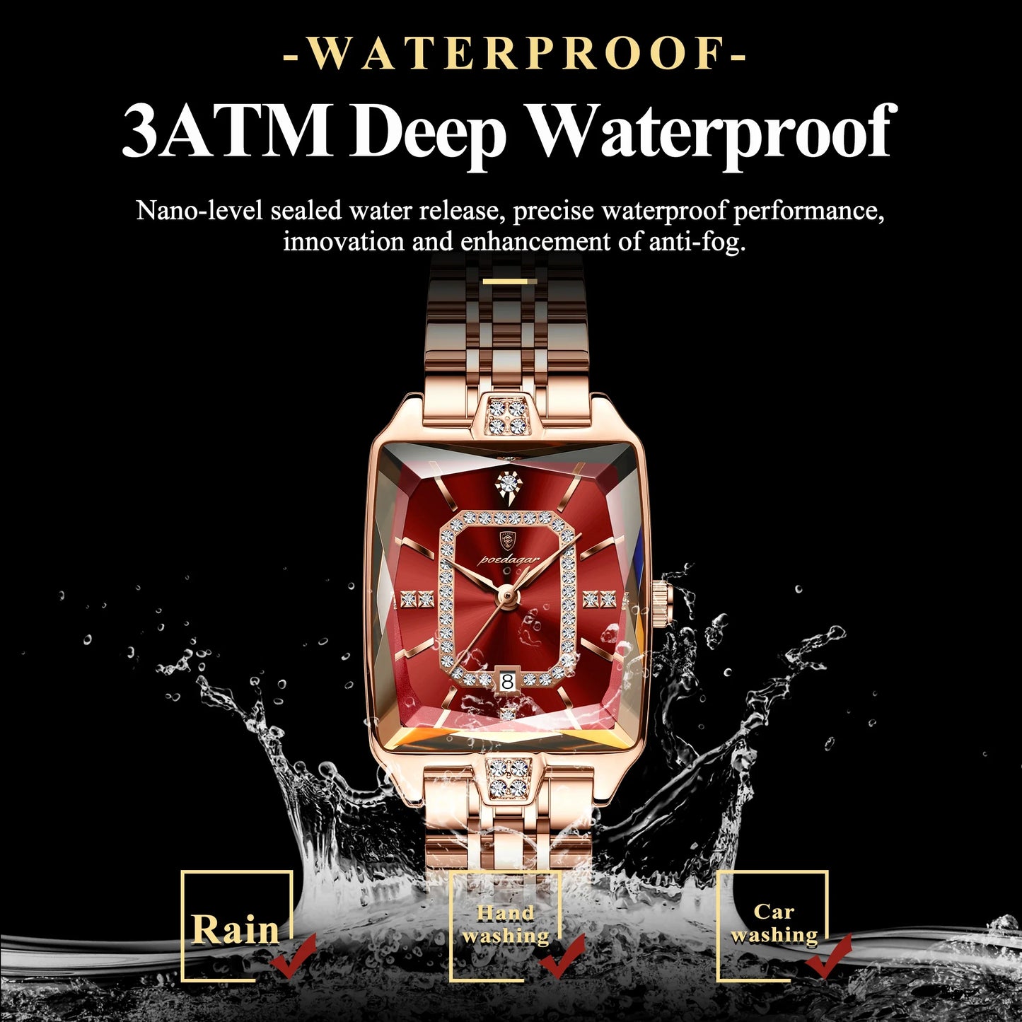 Reloj rectangular de lujo para mujer
