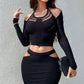 Long Sleeves Hollow Cut Dress Set