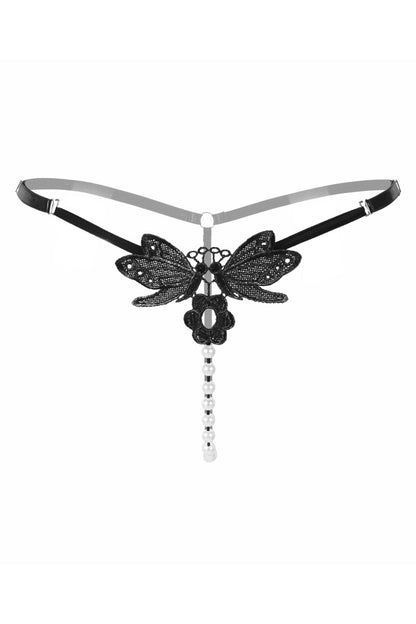 Plus Size Embroidered Butterfly Pearl Thong