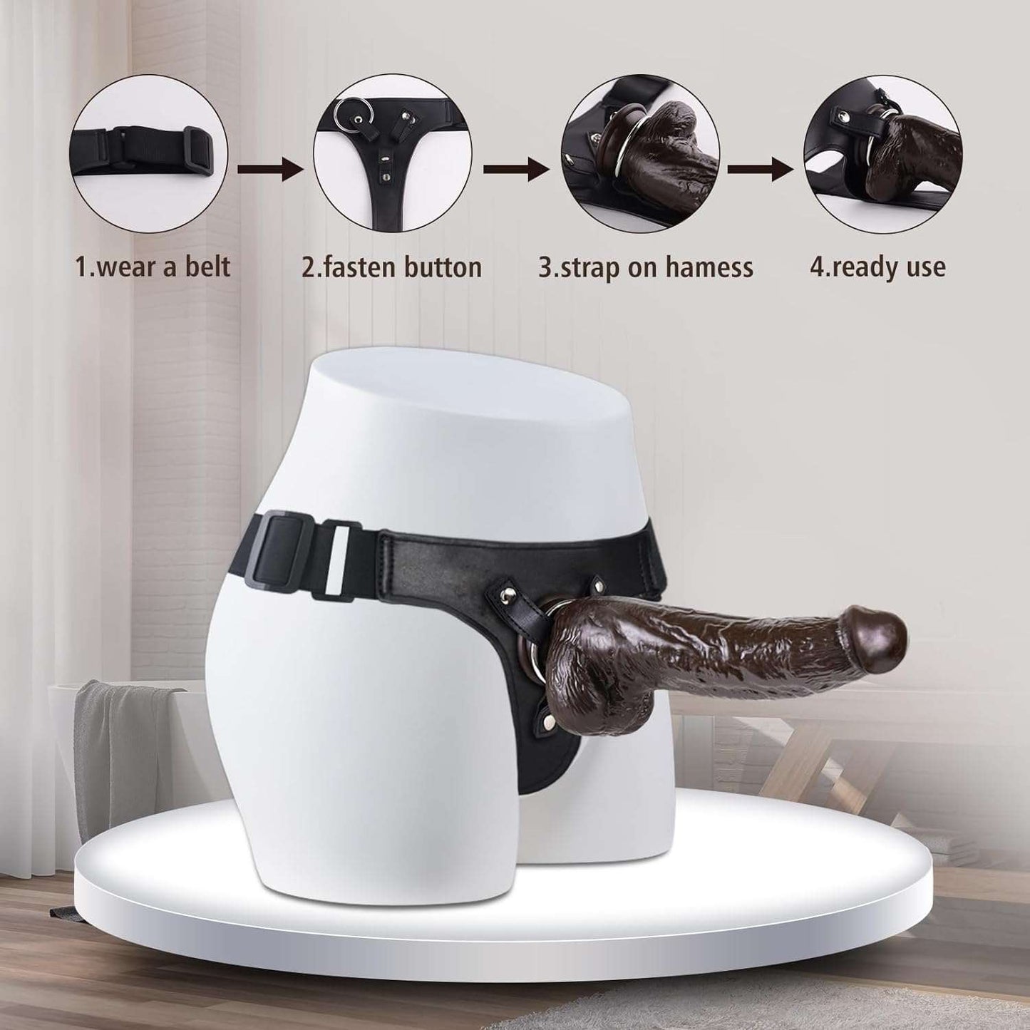 Consolador vibrador arnés negro ancho y grueso