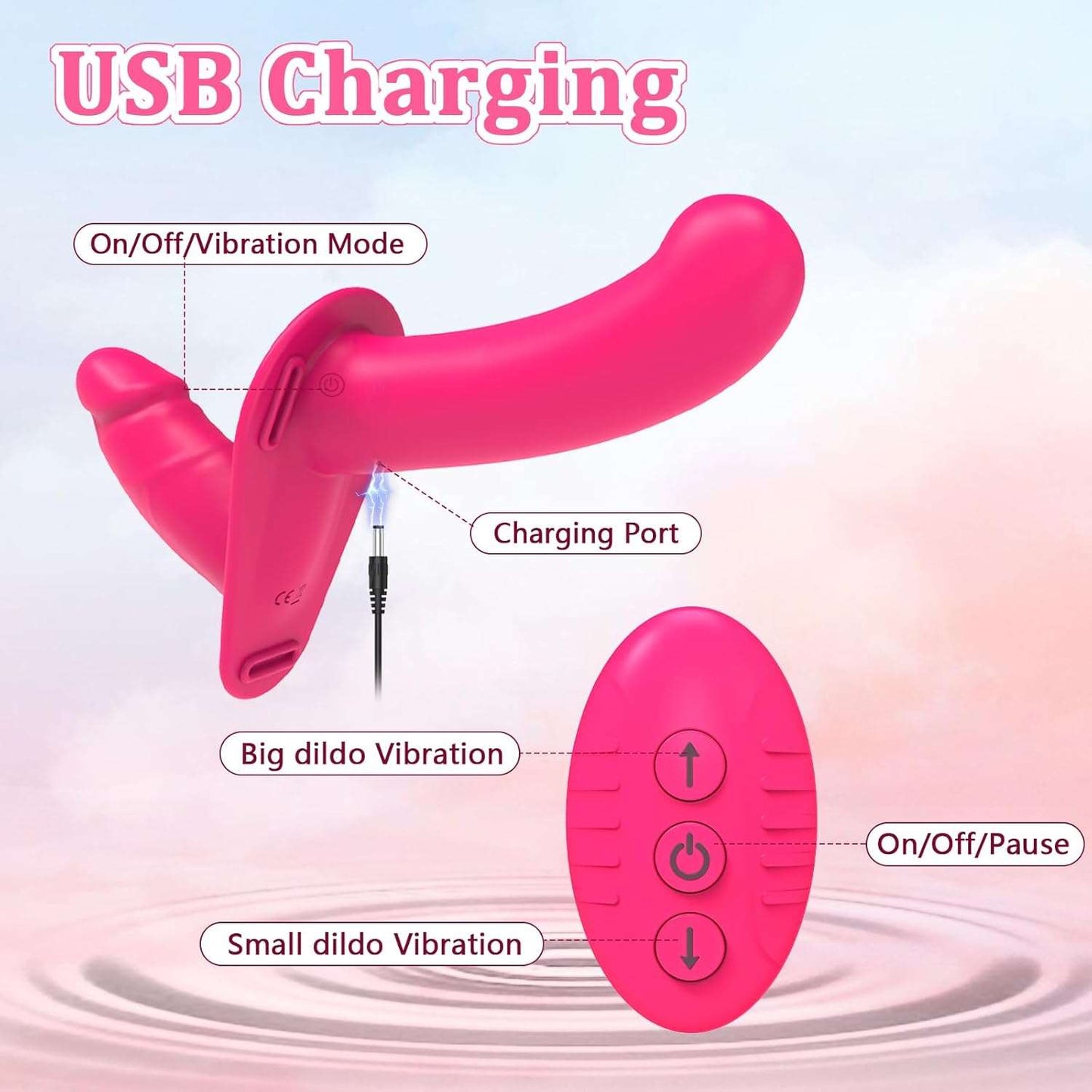 Vibrador dildo con arnés de control remoto WireX