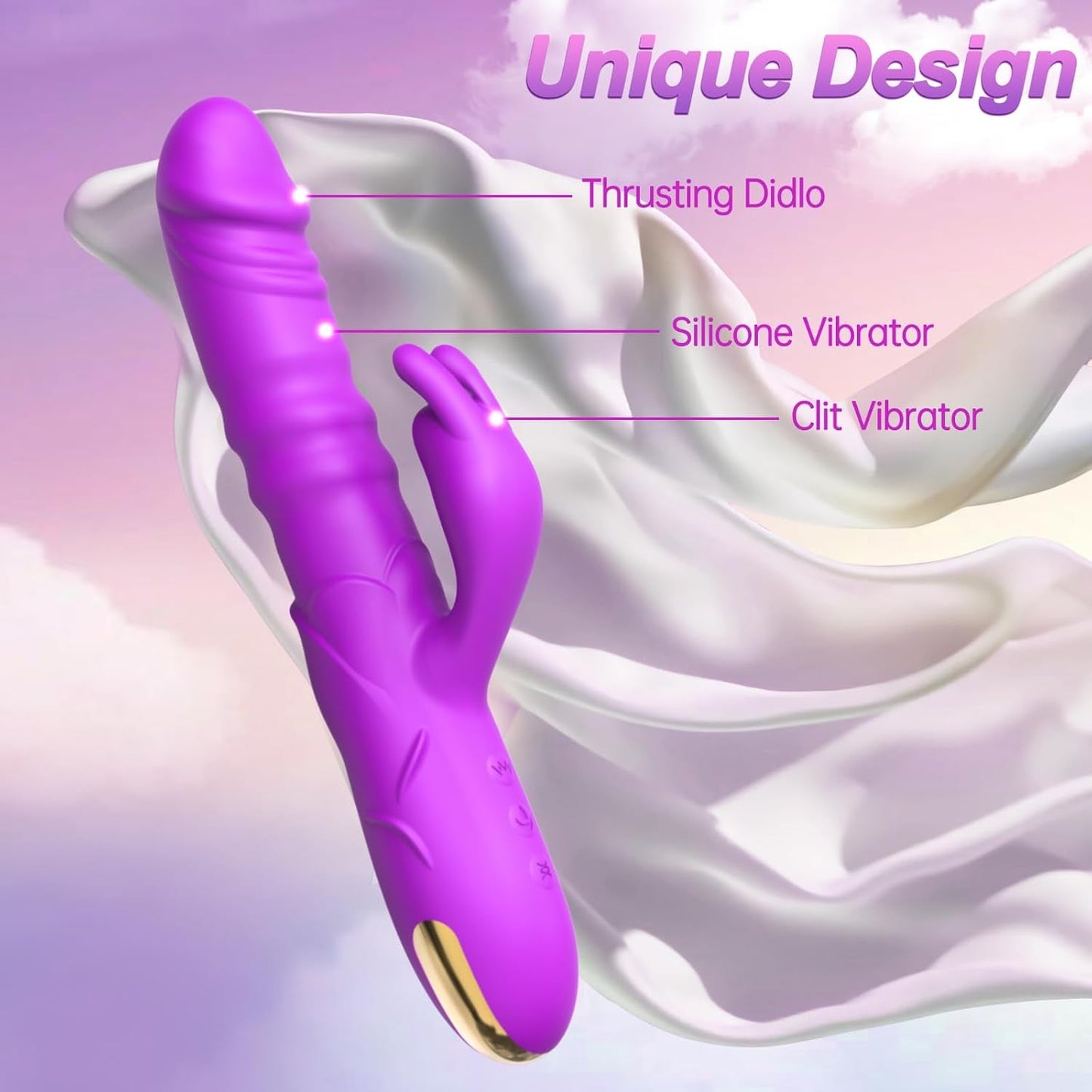 RoseAura Vibrador Conejo de Empuje 3 Empujes 10 Modos Silicona