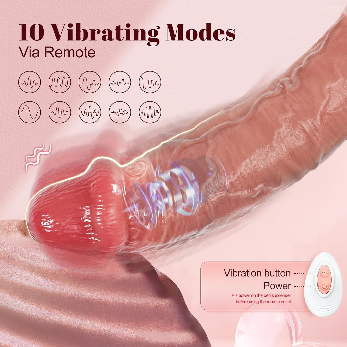 PowerSync Funda Vibratoria para Pene 10 Modos Control Remoto