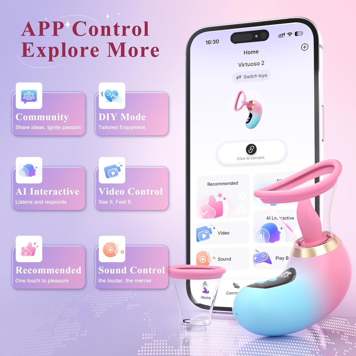 Vibrador de clítoris LumiVanta AI Rose Wand con pantalla LCD y aplicación, impermeable