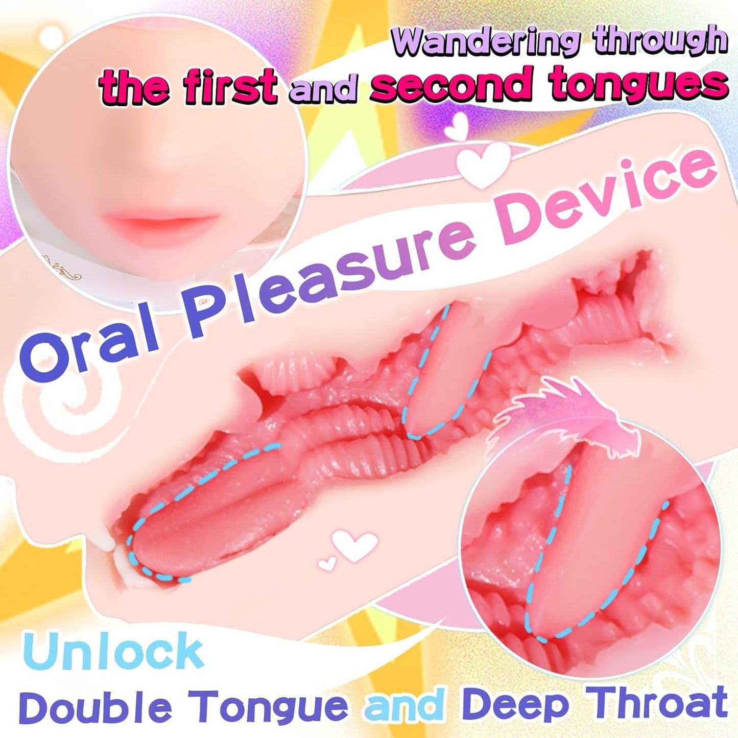 TwinLick Double-Tongue Realistic Mouth Male Stroker