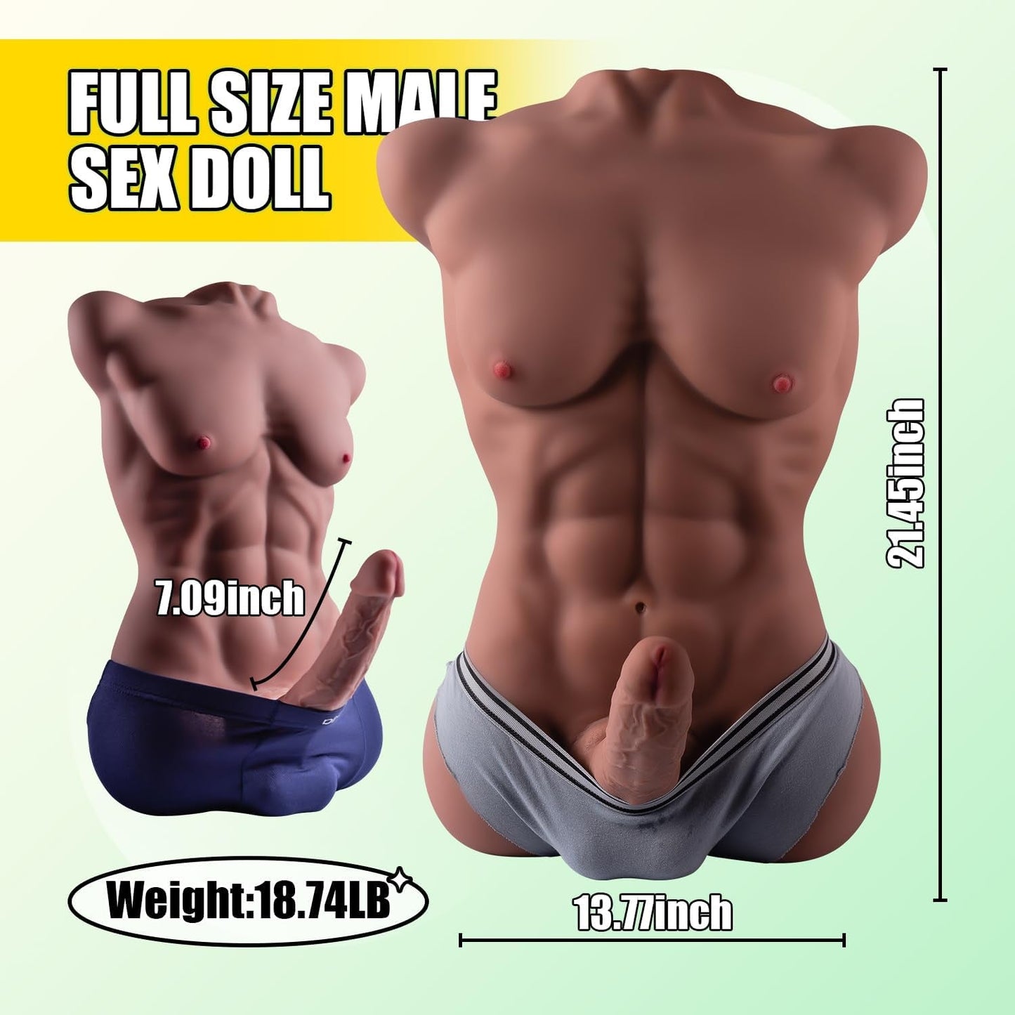 Torso de muñeco sexual masculino PulseDrive con un enorme dildo