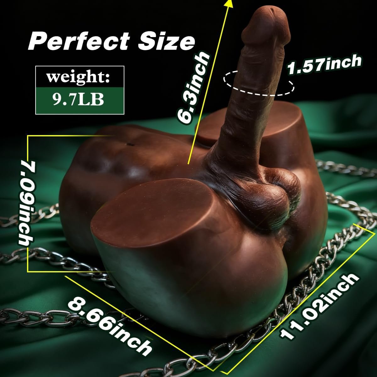 ObsidianFlex Torso de muñeco sexual masculino negro con dildo de 16 cm y 4,4 kg