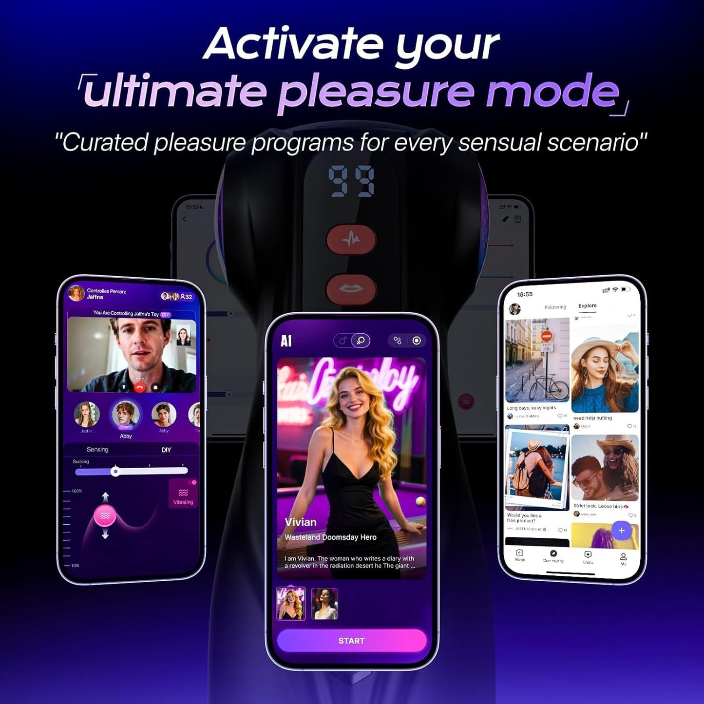 PrismSync AI Sincronización Vagina de Bolsillo 3 Fundas 9 Succión 9 Vibración