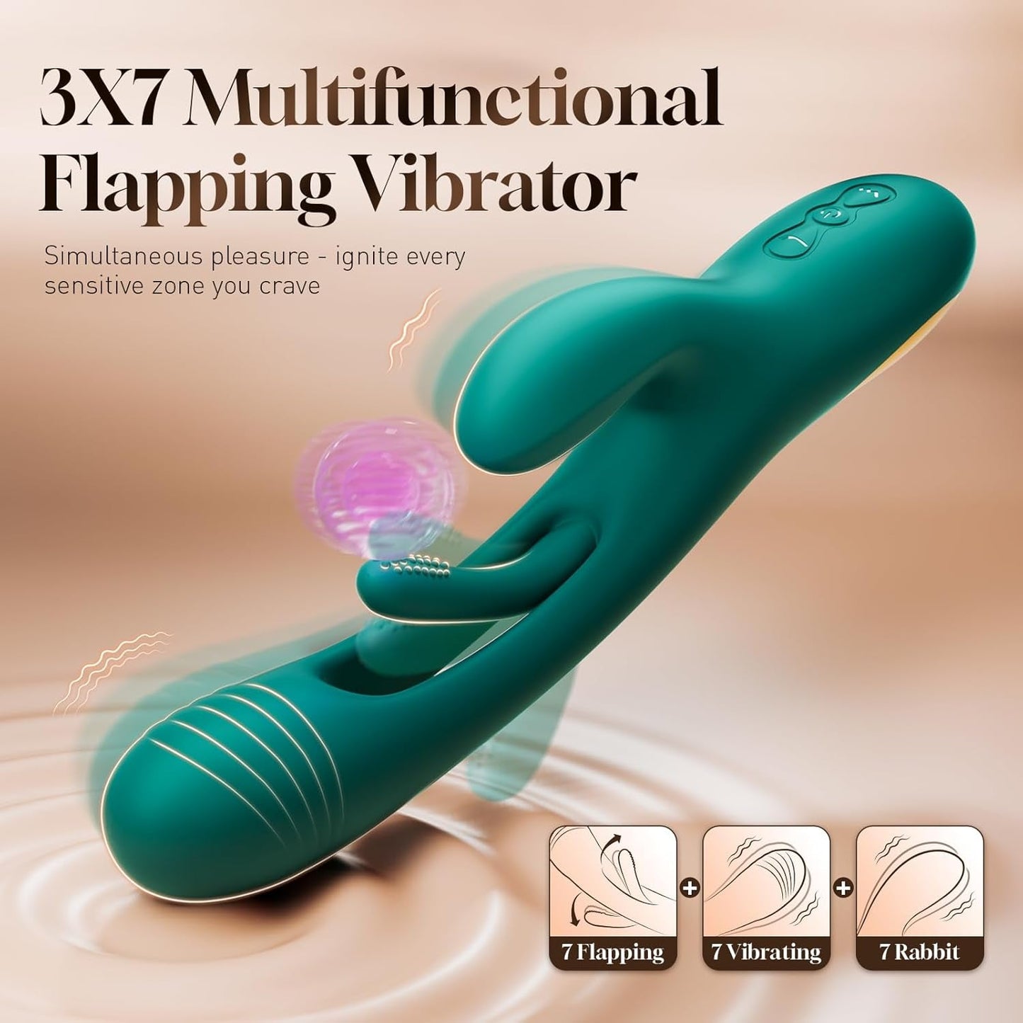 Vibrador de conejo VerdePulse 14 modos aleteo impermeable