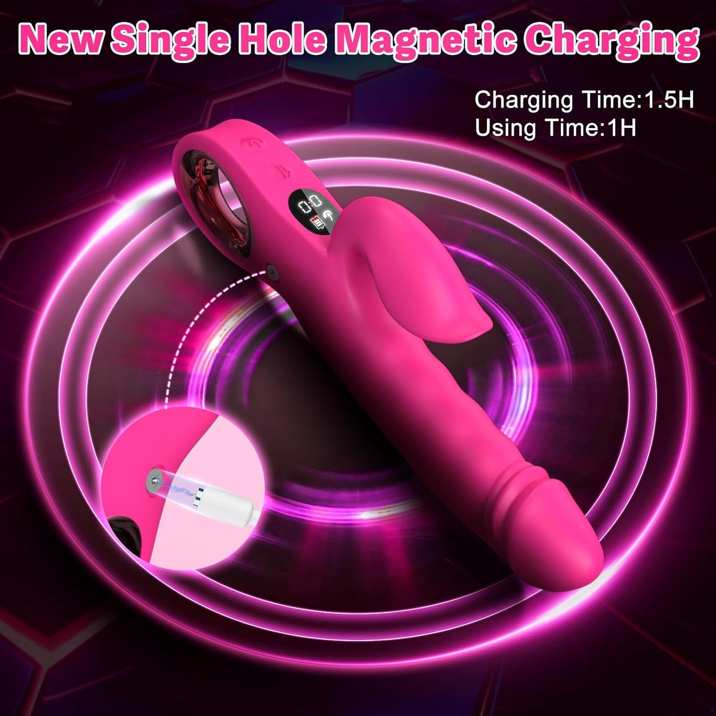 Vibrador LuxeWave LCD para conejito, 7 modos, carga magnética