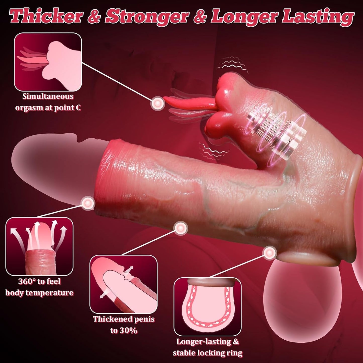 Anillo vibrador para el pene TongueVolt con 10 modos a distancia