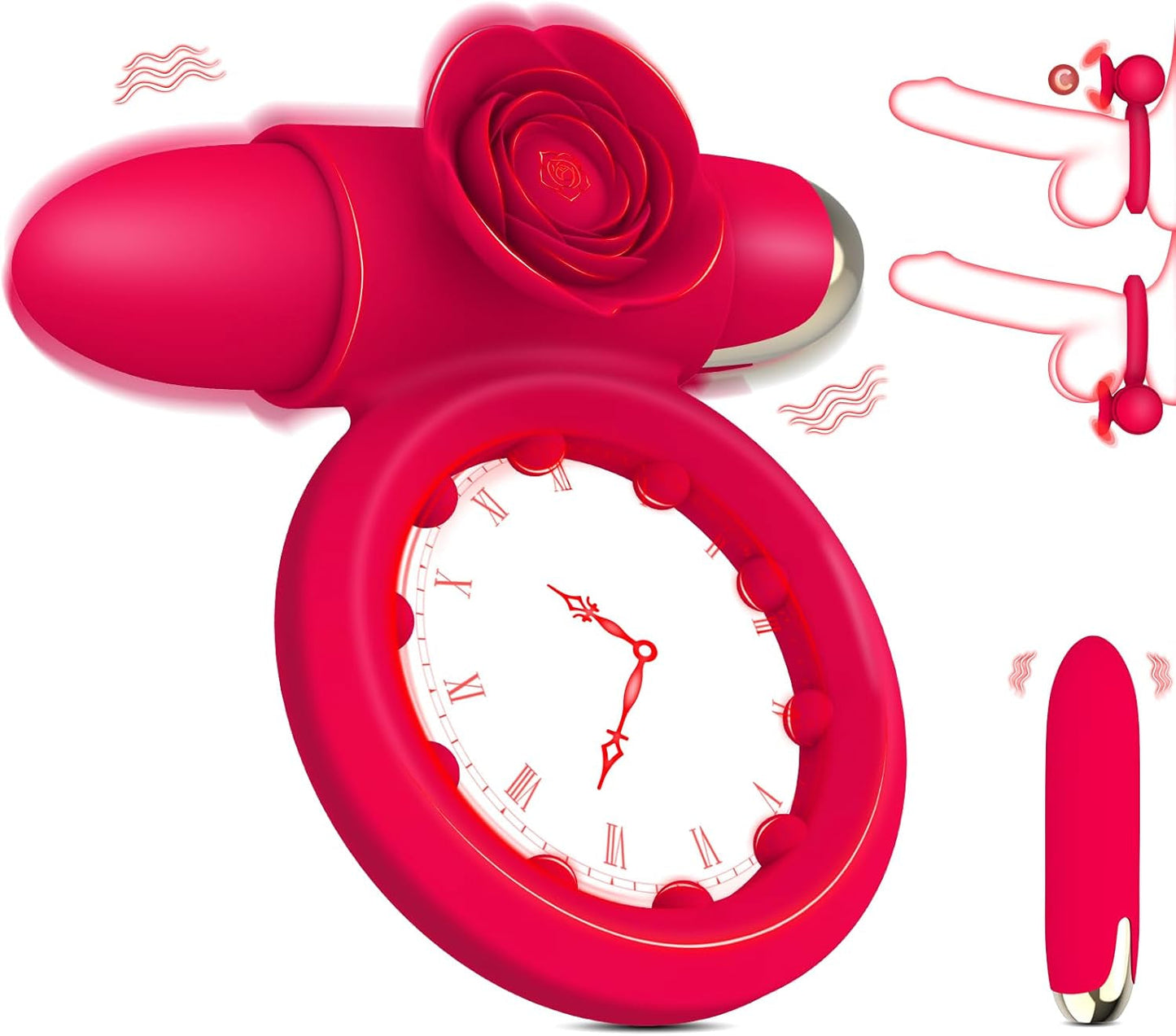 Anillo para pene vibrador con bala CrimsonPetal Red, estimulador de clítoris