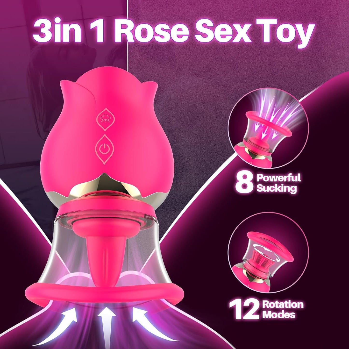 Vibrador succionador de clítoris TriBrush, 3 cabezales de cepillo, 12 modos