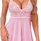 Conjunto de chemise de encaje con cuello en V profundo BabyDoll