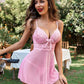 Conjunto de chemise de encaje con cuello en V profundo BabyDoll