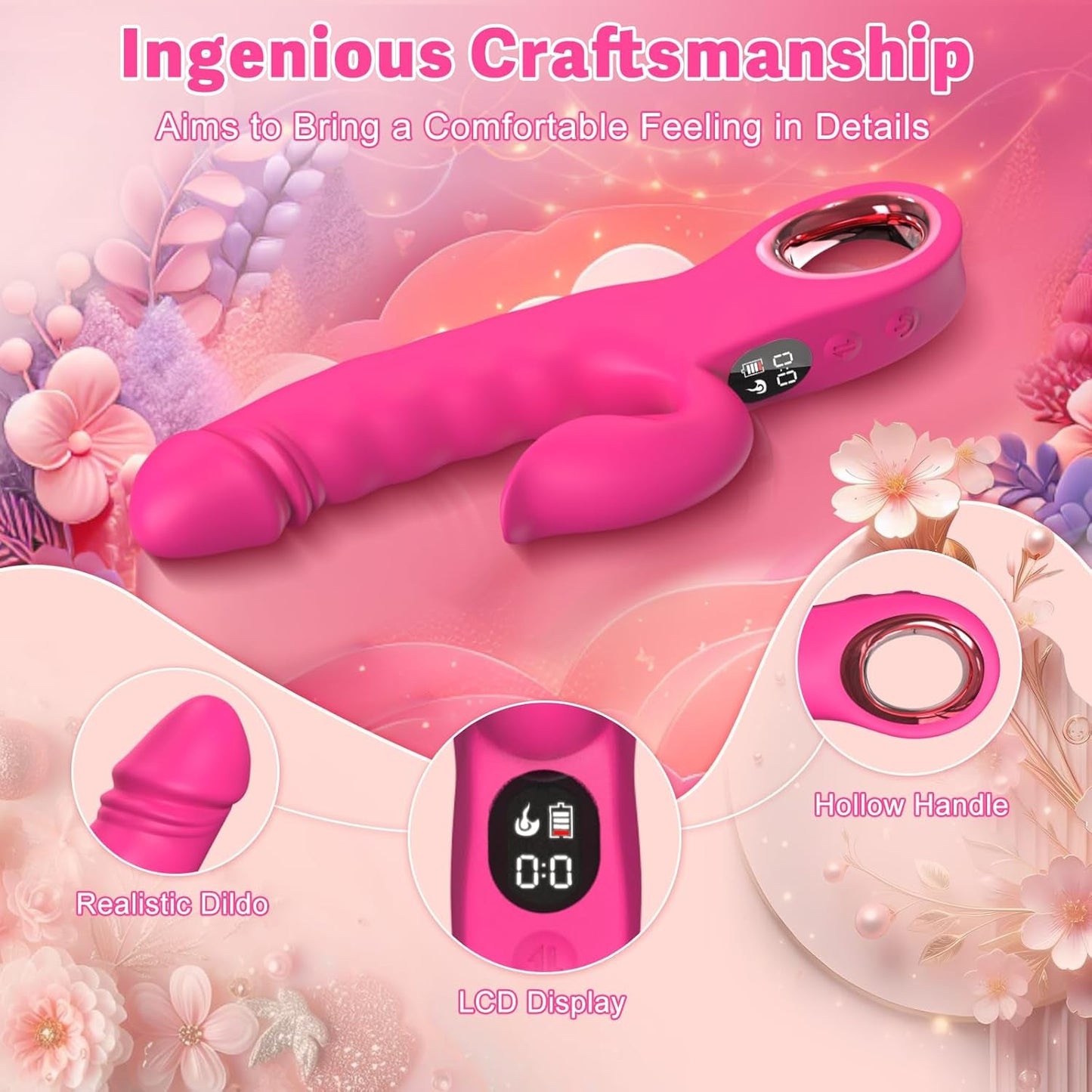 Vibrador LuxeWave LCD para conejito, 7 modos, carga magnética