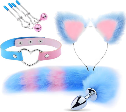 BellFeral Fox Tail Anal Plug Set 4PC Ears Collar Clamps