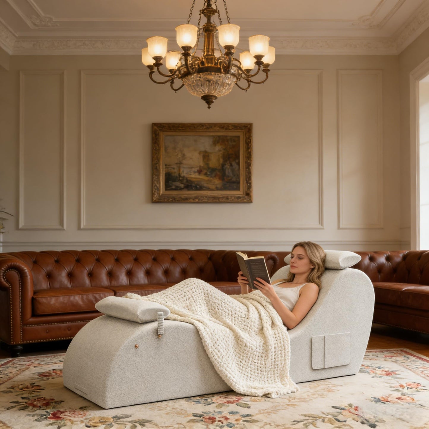Chaise longue sexual ergonómica curvada premium beige