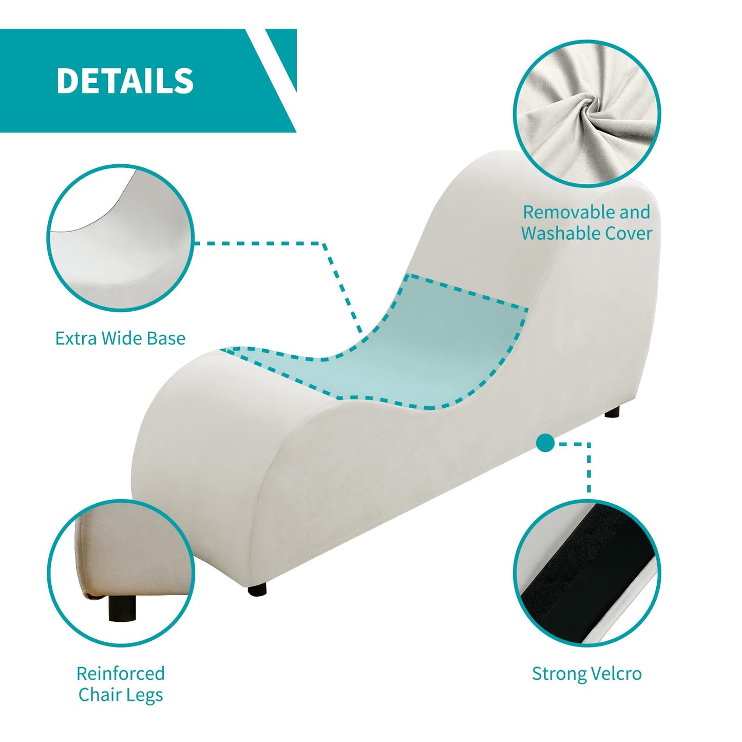 Chaise longue de plaisir ergonomique incurvée en velours beige