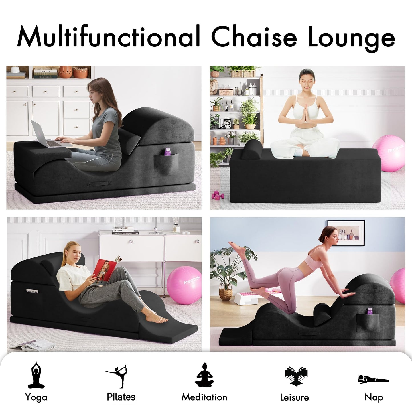 Sillón de salón íntimo ergonómico convertible negro