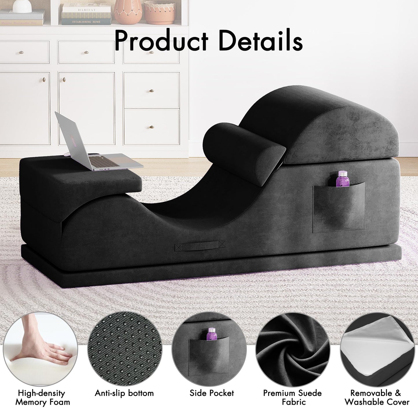 Sillón de salón íntimo ergonómico convertible negro