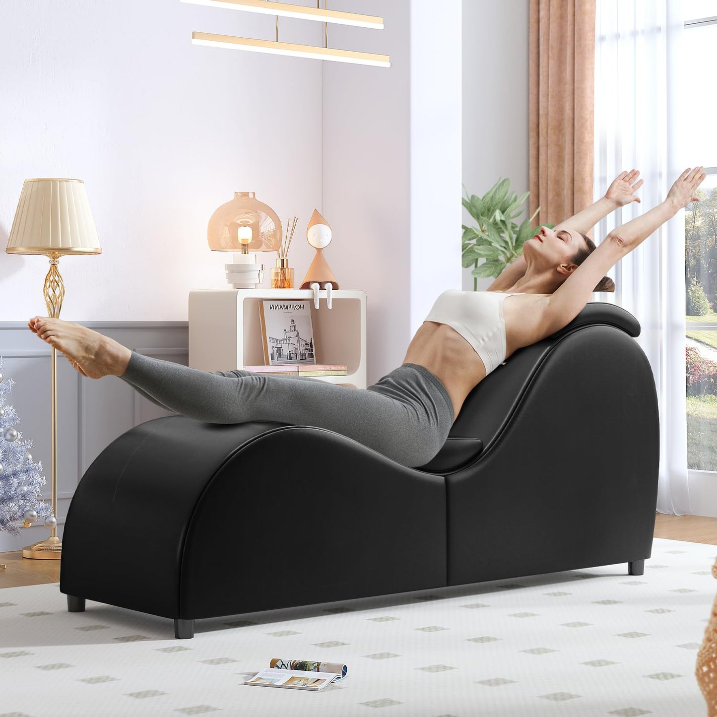 Chaise longue de placer ergonómica curva de terciopelo negro