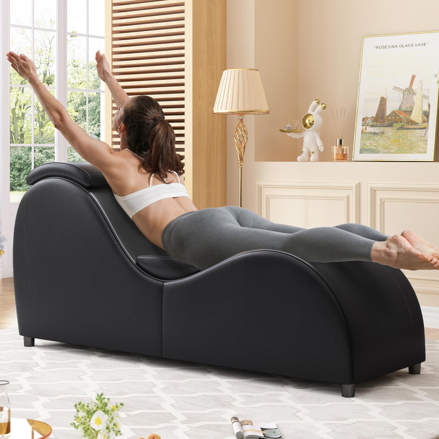 Chaise longue de placer ergonómica curva de terciopelo negro