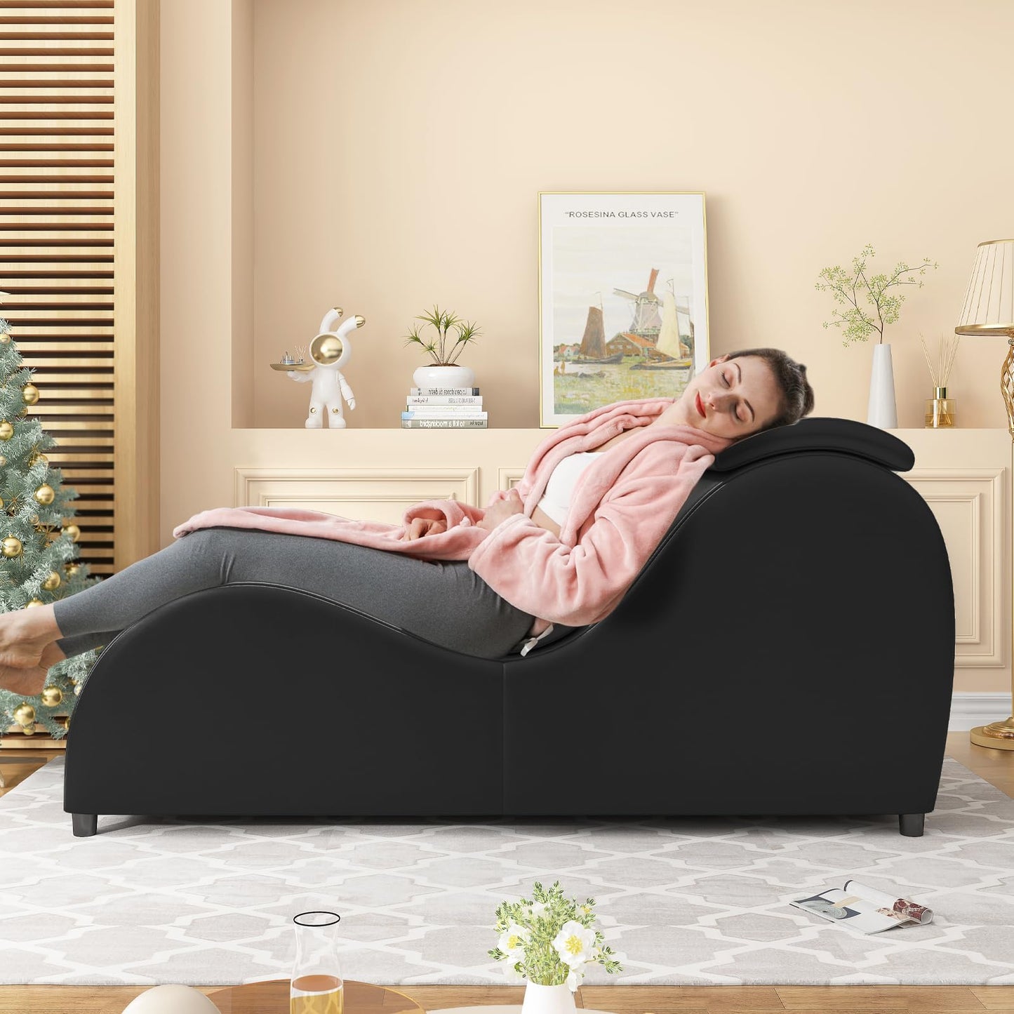 Chaise longue de placer ergonómica curva de terciopelo negro