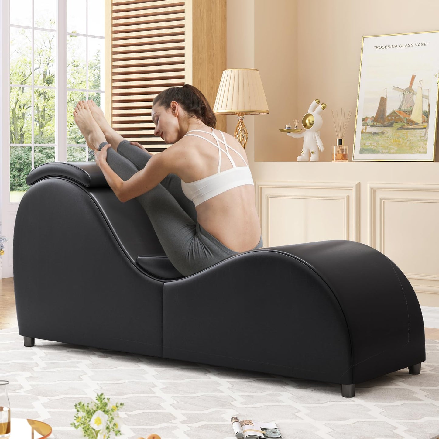 Chaise longue de placer ergonómica curva de terciopelo negro