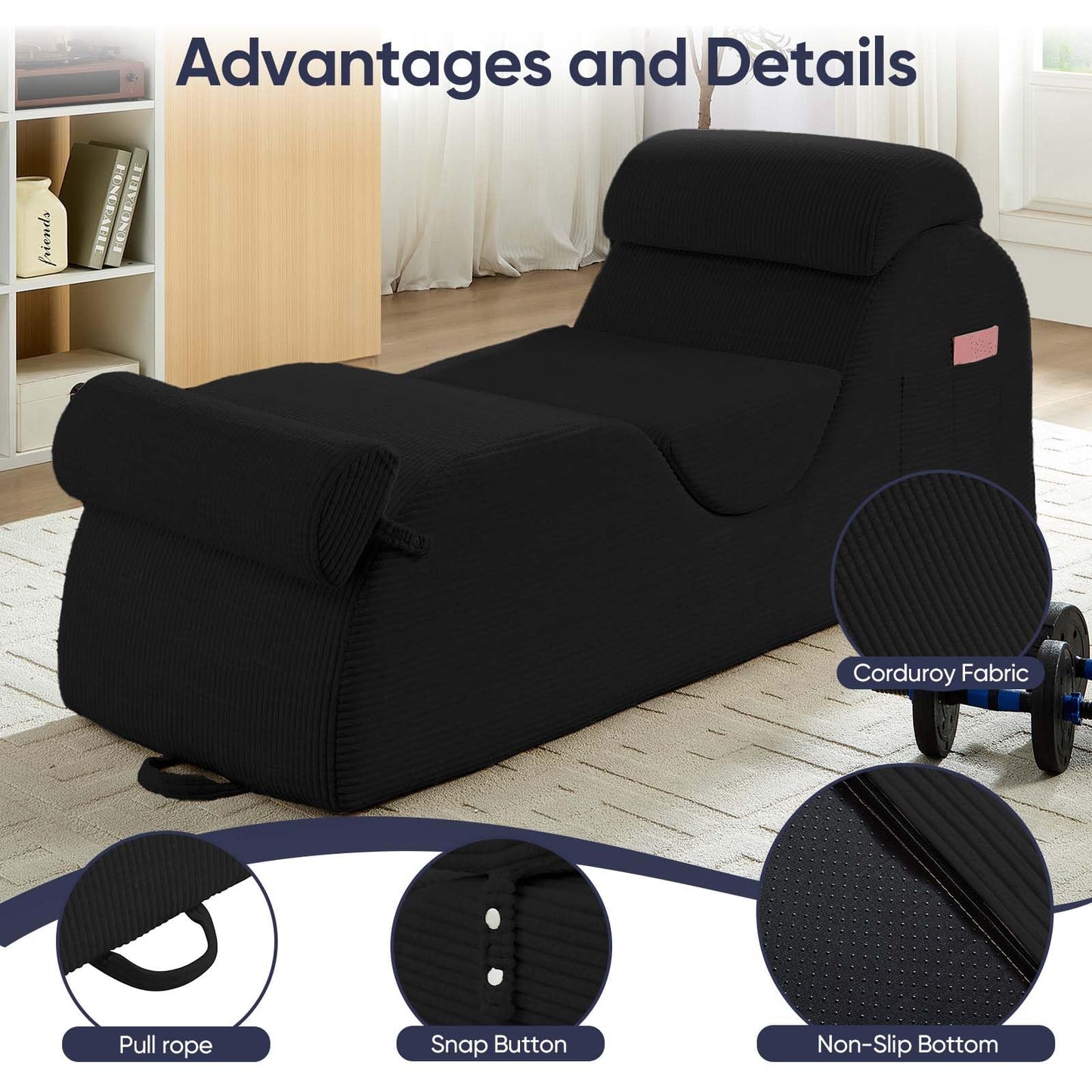 Fauteuil de salon intime en velours côtelé noir