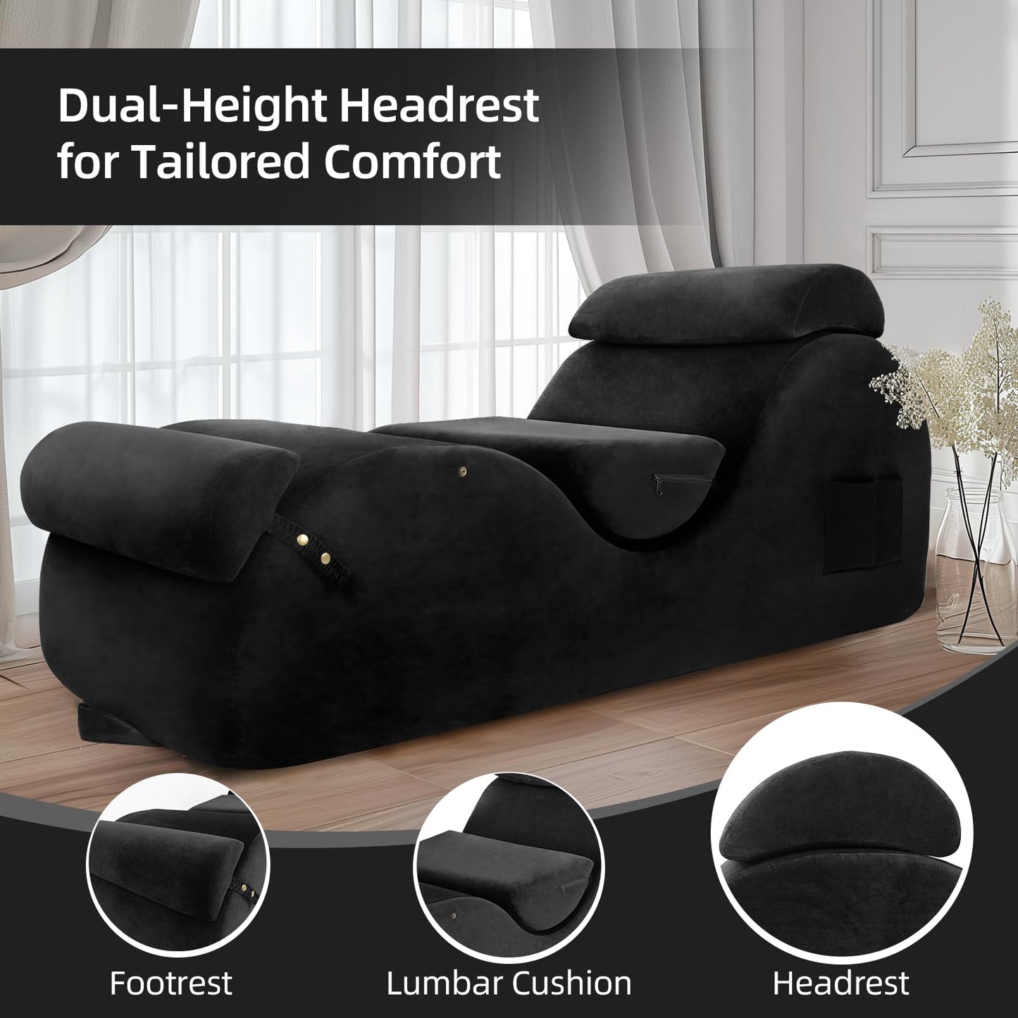 Chaise de salón ergonómica curvada prémium Black XL para sexo