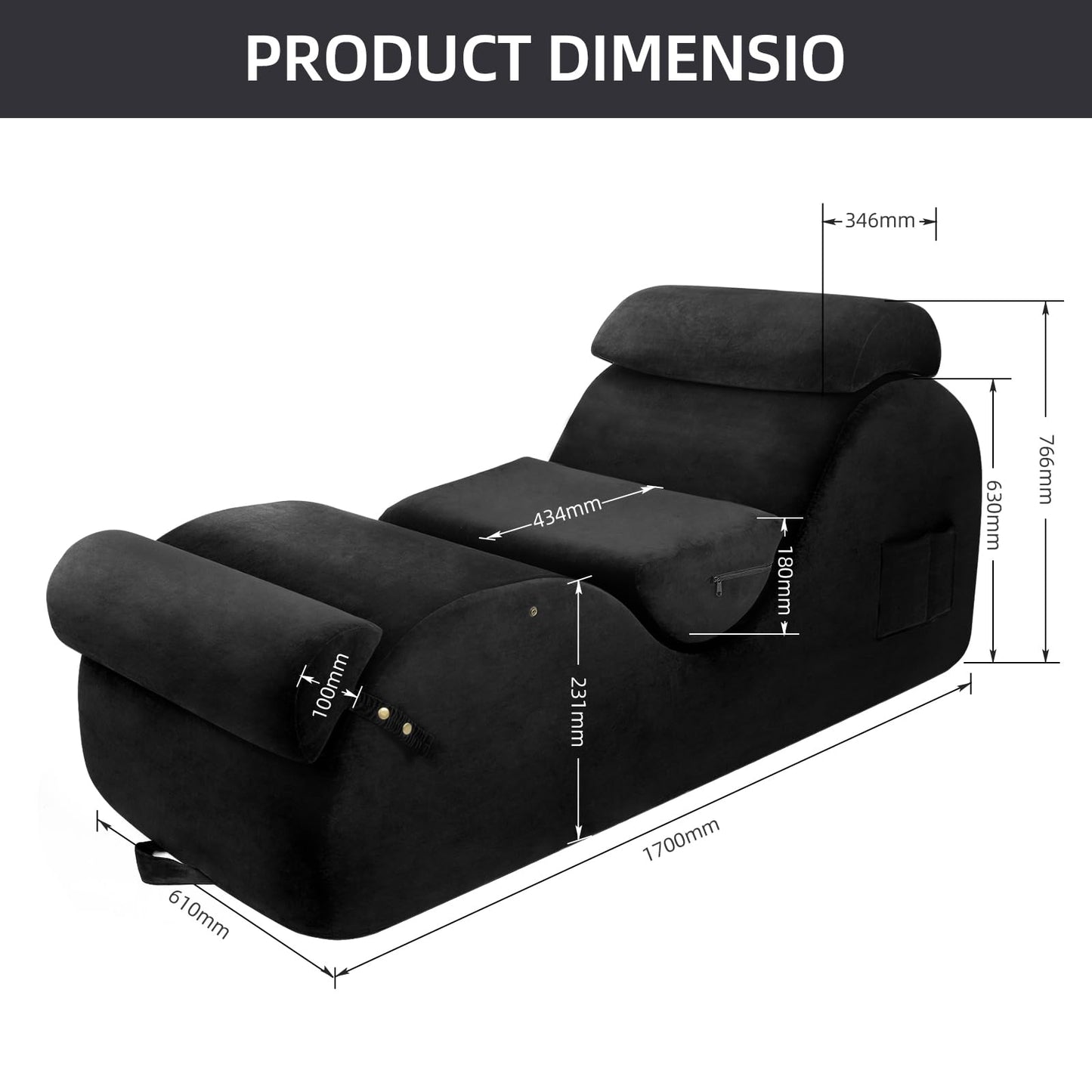 Chaise de salón ergonómica curvada prémium Black XL para sexo