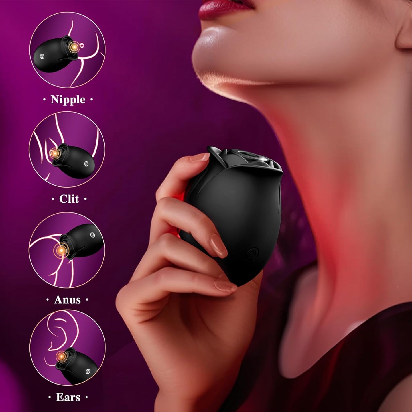 Vibrador de succión dual BloomPulse Rose con control por aplicación