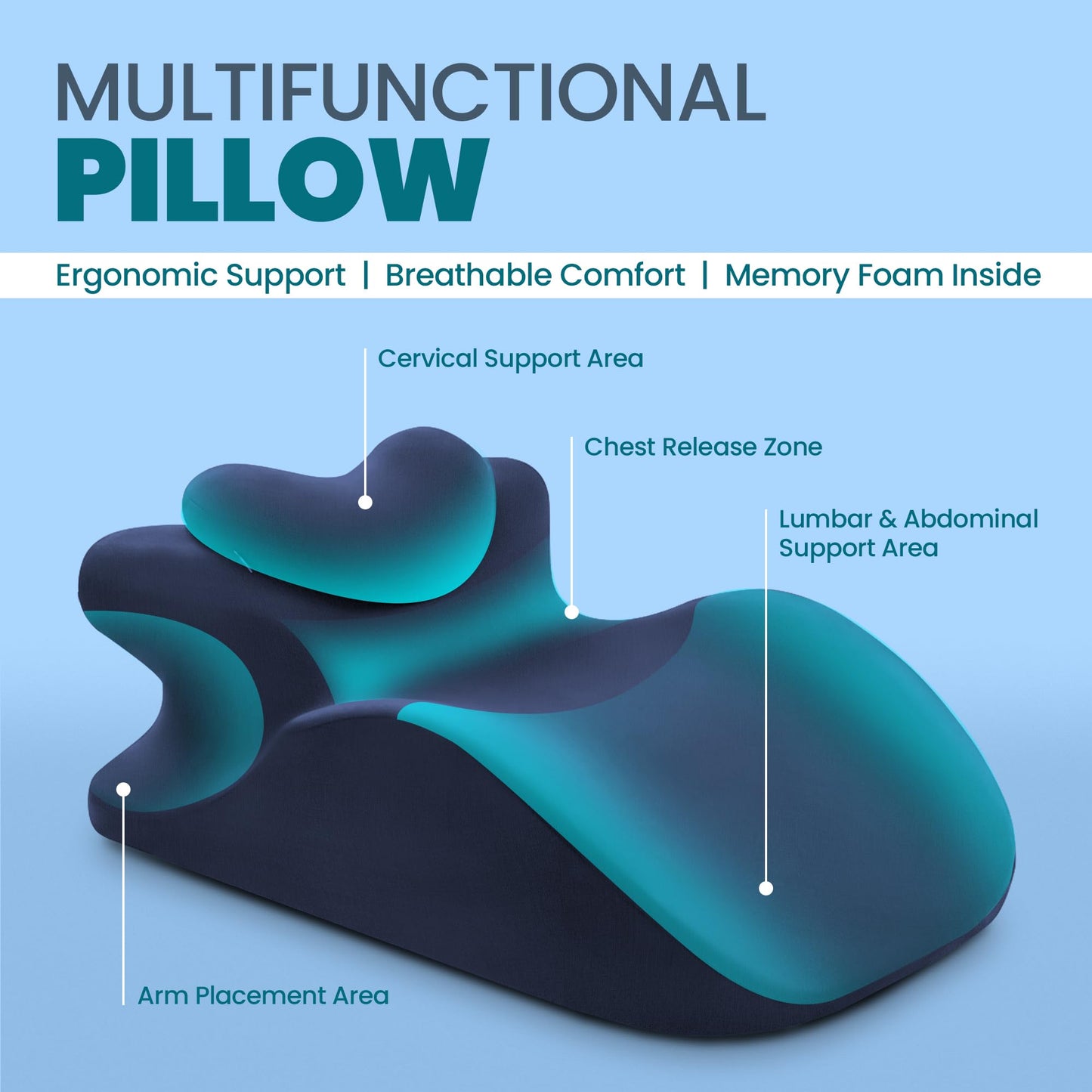 Almohada de cuña azul de apoyo para posiciones íntimas de parejas