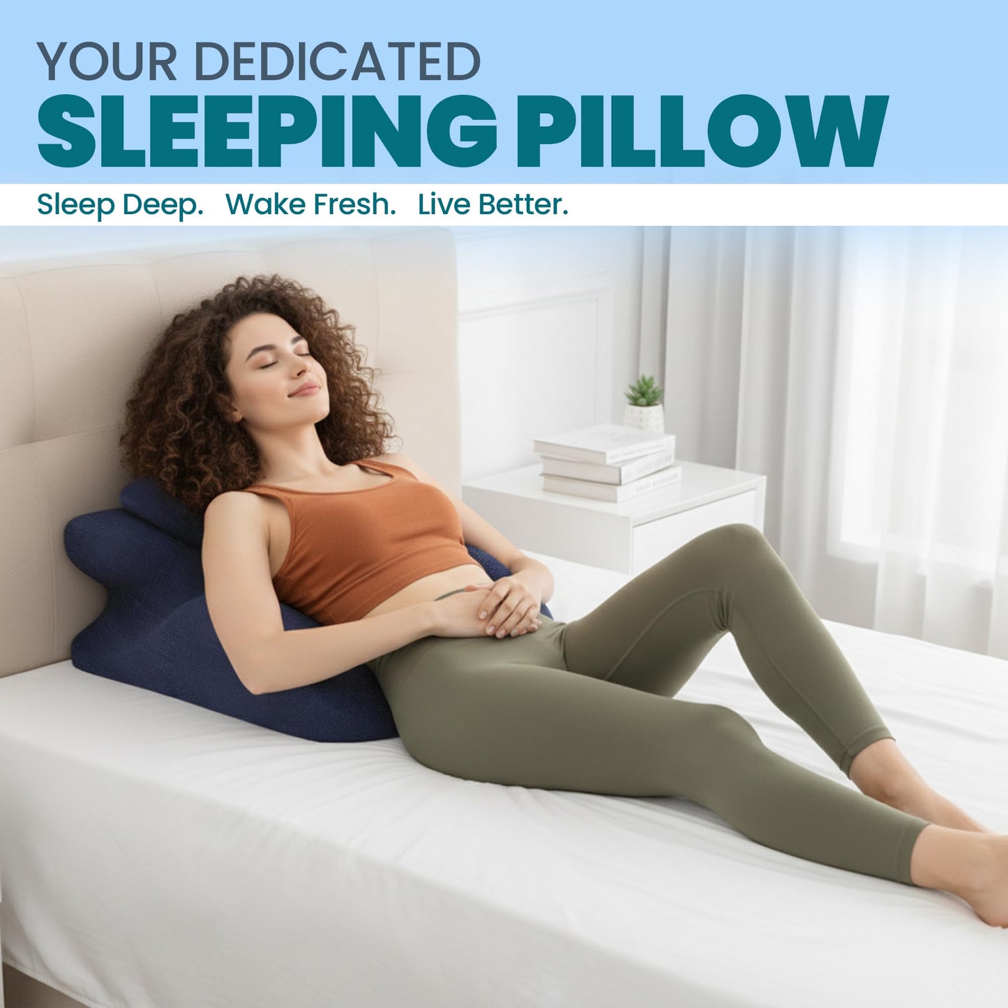 Almohada de cuña azul de apoyo para posiciones íntimas de parejas