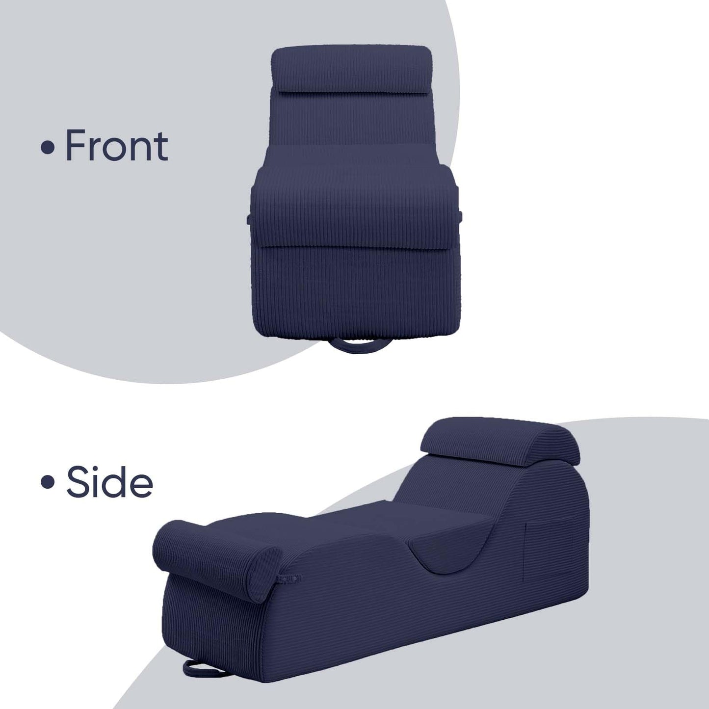 Fauteuil de salon intime en velours côtelé bleu large