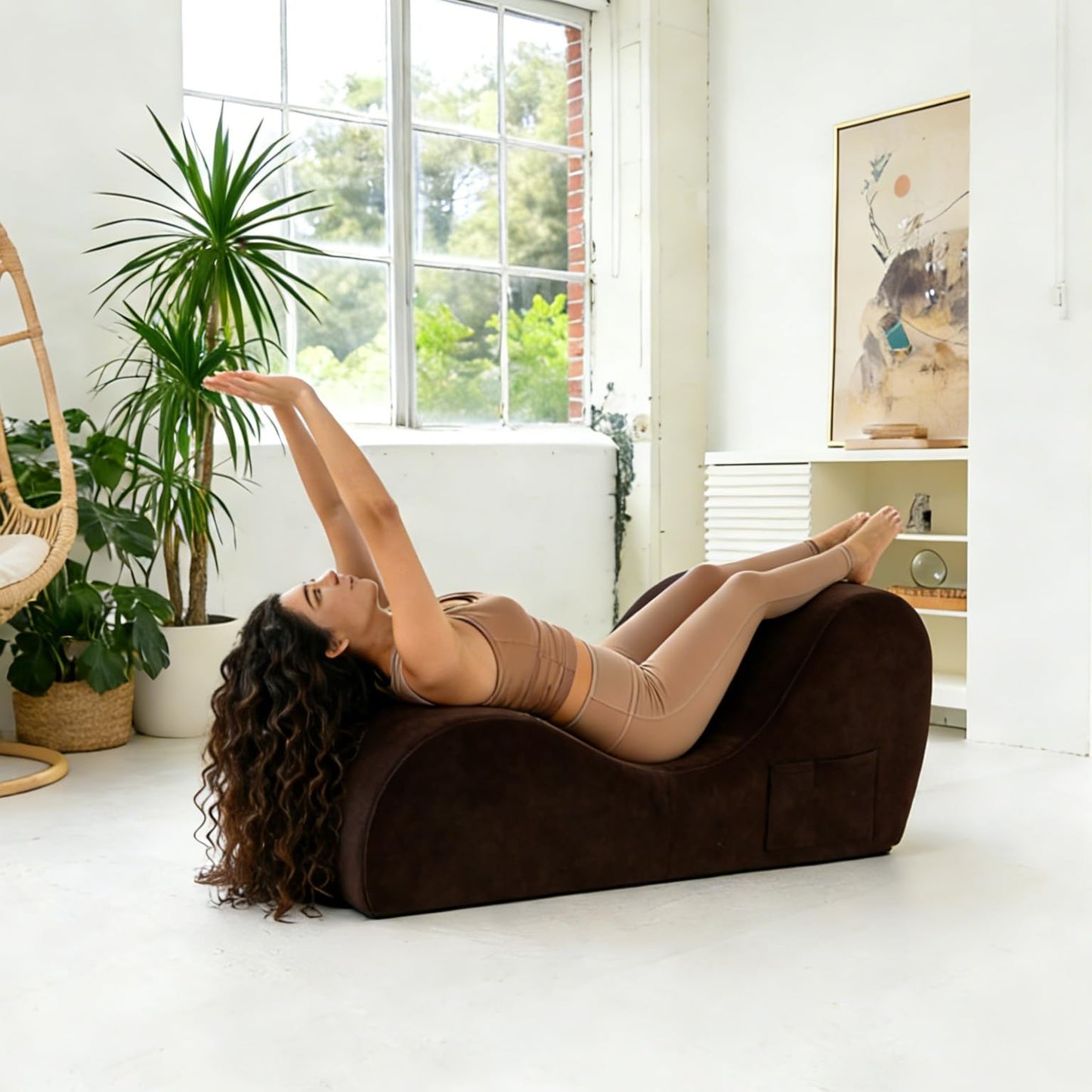 Chaise longue sexual de primera calidad, ergonómica y curva, de color marrón