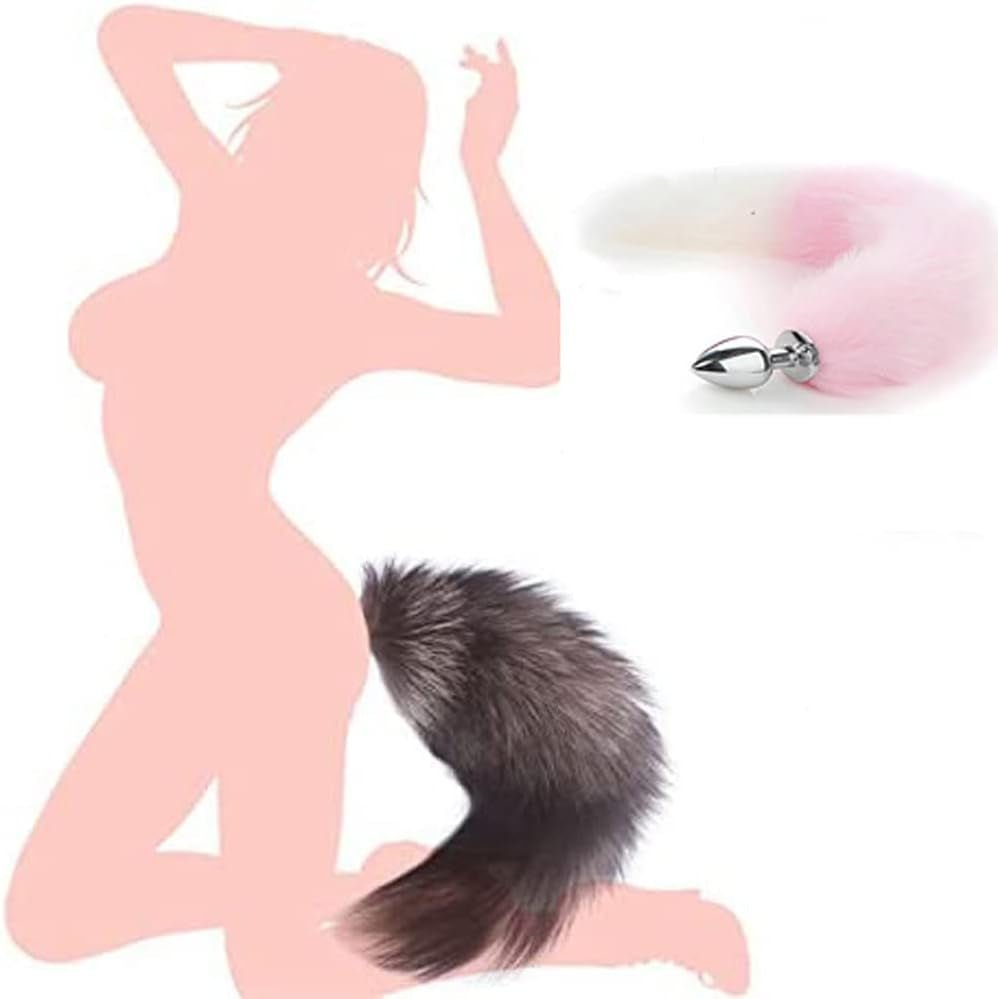 BlushFur Cola de Zorro Rosa y Blanca de 18" con Plug Anal de Acero