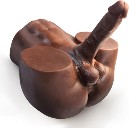 ObsidianFlex Torso de muñeco sexual masculino negro con dildo de 16 cm y 4,4 kg
