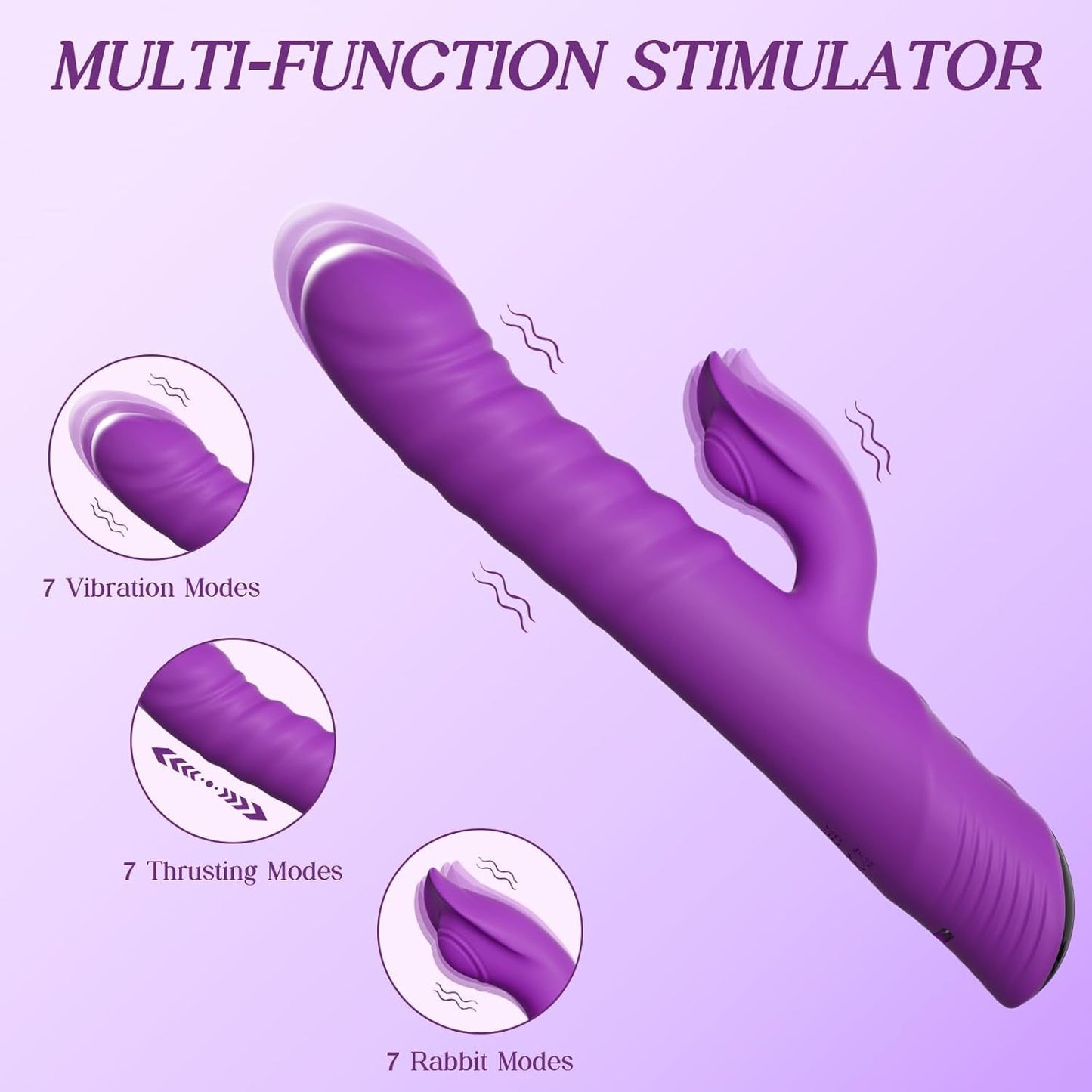 Vibrador de conejo VantaFlex con empuje, 7 modos, Tipo-C, resistente al agua