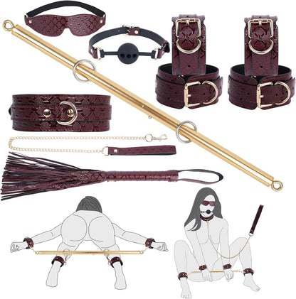 CrimsonRoyale Kit de Bondage BDSM avec Écarteur 10 Pièces