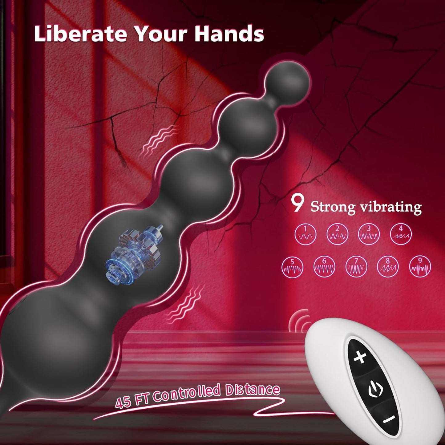 Anillo para el pene BeadCoreX con masajeador de próstata y cuentas, control remoto por aplicación, 9 modos