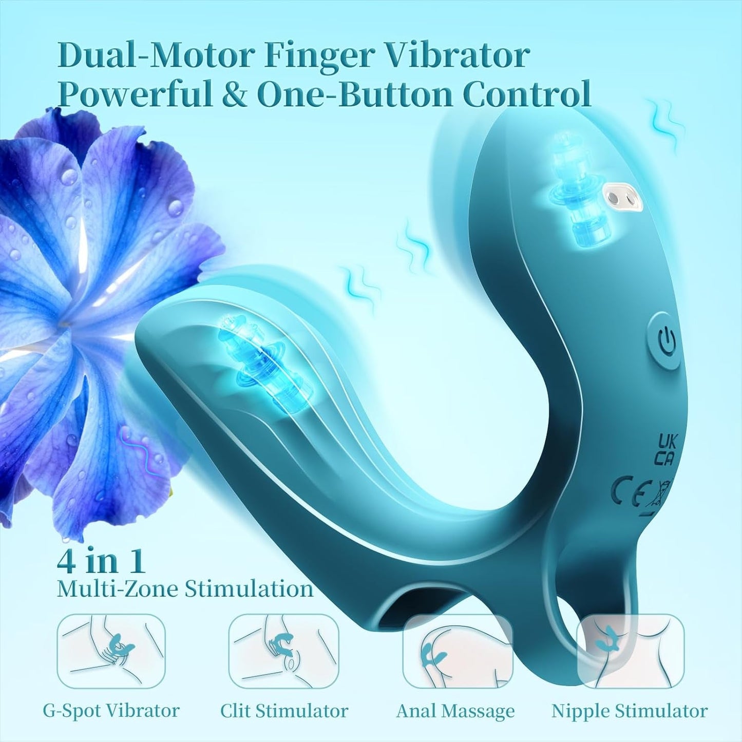 DualiX Vibrador de dedo de doble motor 10 modos resistente al agua