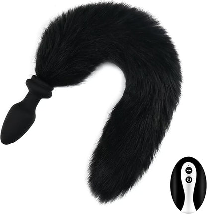 NightPulse Black Fox Tail Remote Vibrating Anal Plug