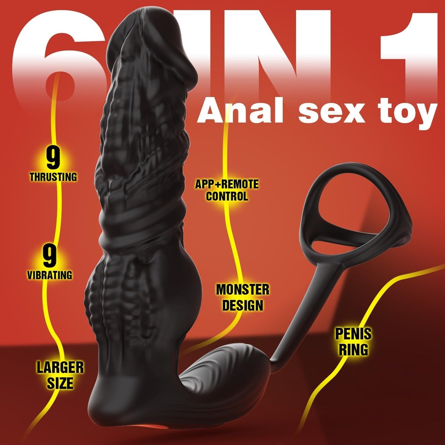 Anillo para el pene y masajeador prostático HyperThrust con 9 modos y control por aplicación
