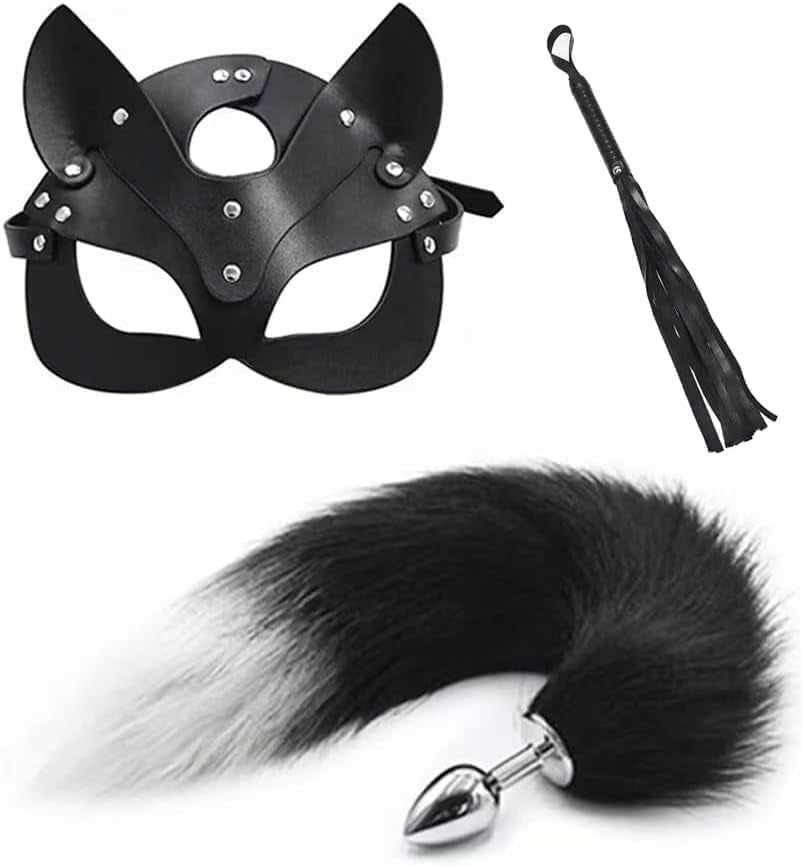 FeralFox Fox Tail Plug Máscara Látigo BDSM Set