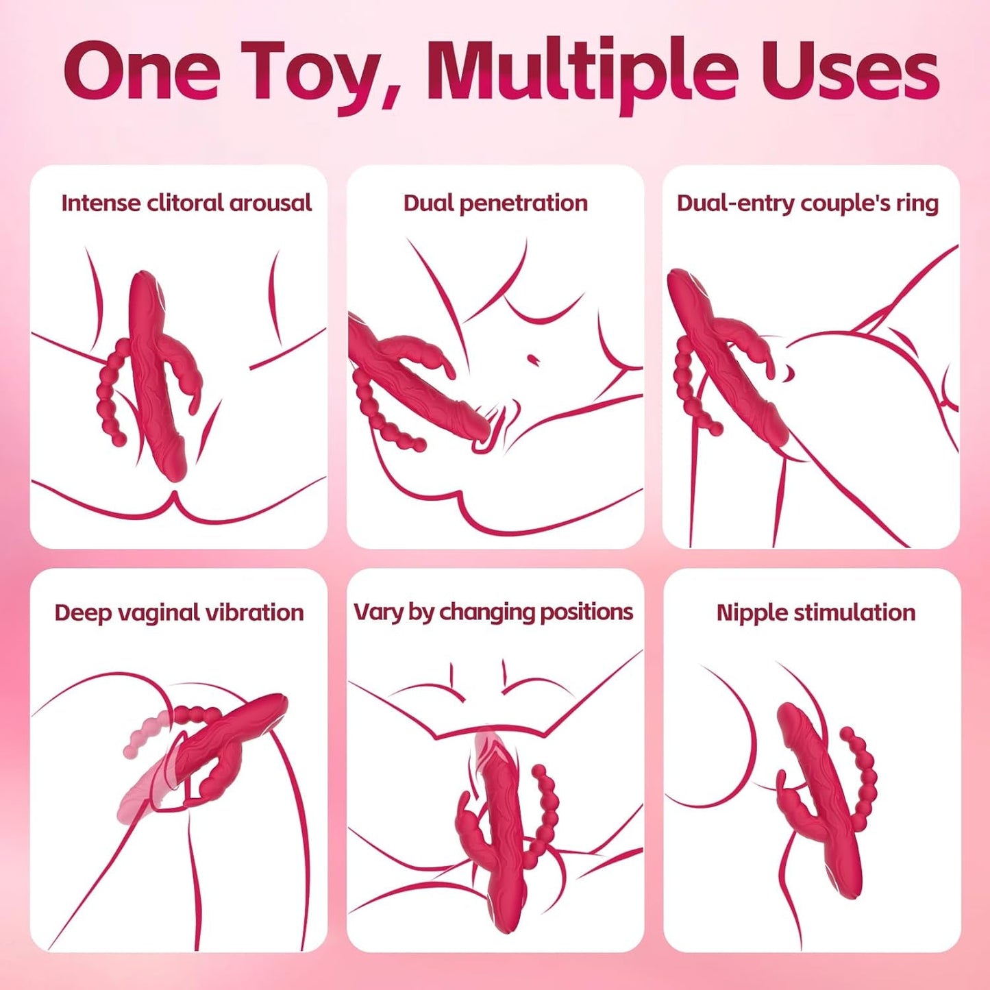 RoseFlux 3-in-1 Rabbit Vibrator 10 Modes Silicone Waterproof