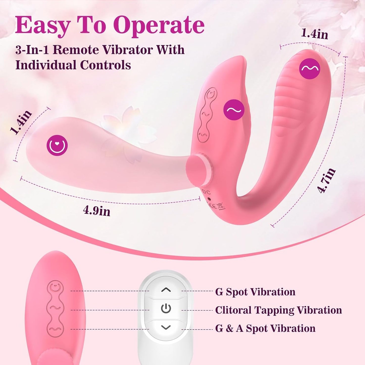 TriSync Vibrador Strap-On sin Tirantes a Distancia de 3 Motores